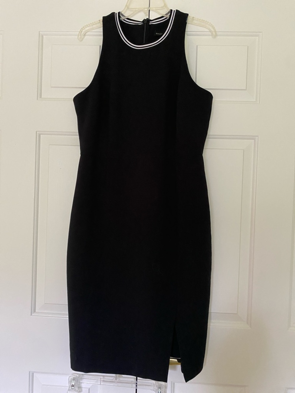 Banana Republic Black Midi Sheath Dress with White Neck Trim - Size 12